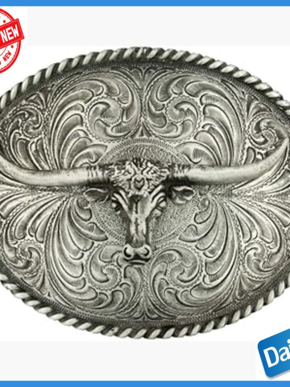 Western Pewter Belt Buckle with Longhorn Design, Montana Armor Coating